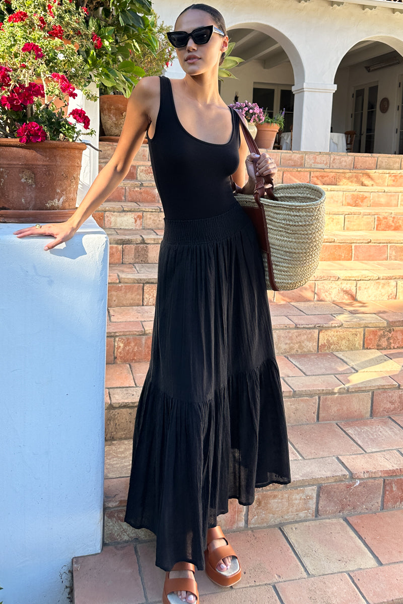 Solstice Skirt - Black Beauty Cotton Dobby Jacquard