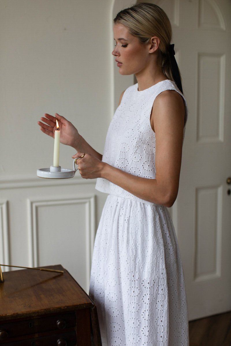 Wide Hem Skirt - Salt Eyelet