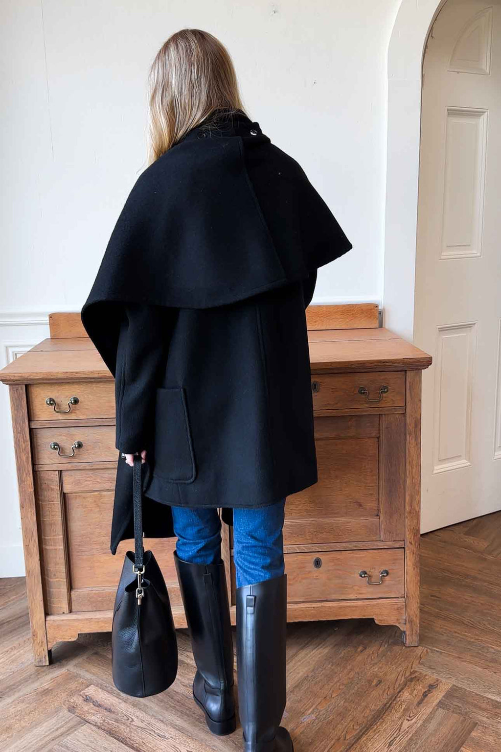 Scarf Coat - Black Wool