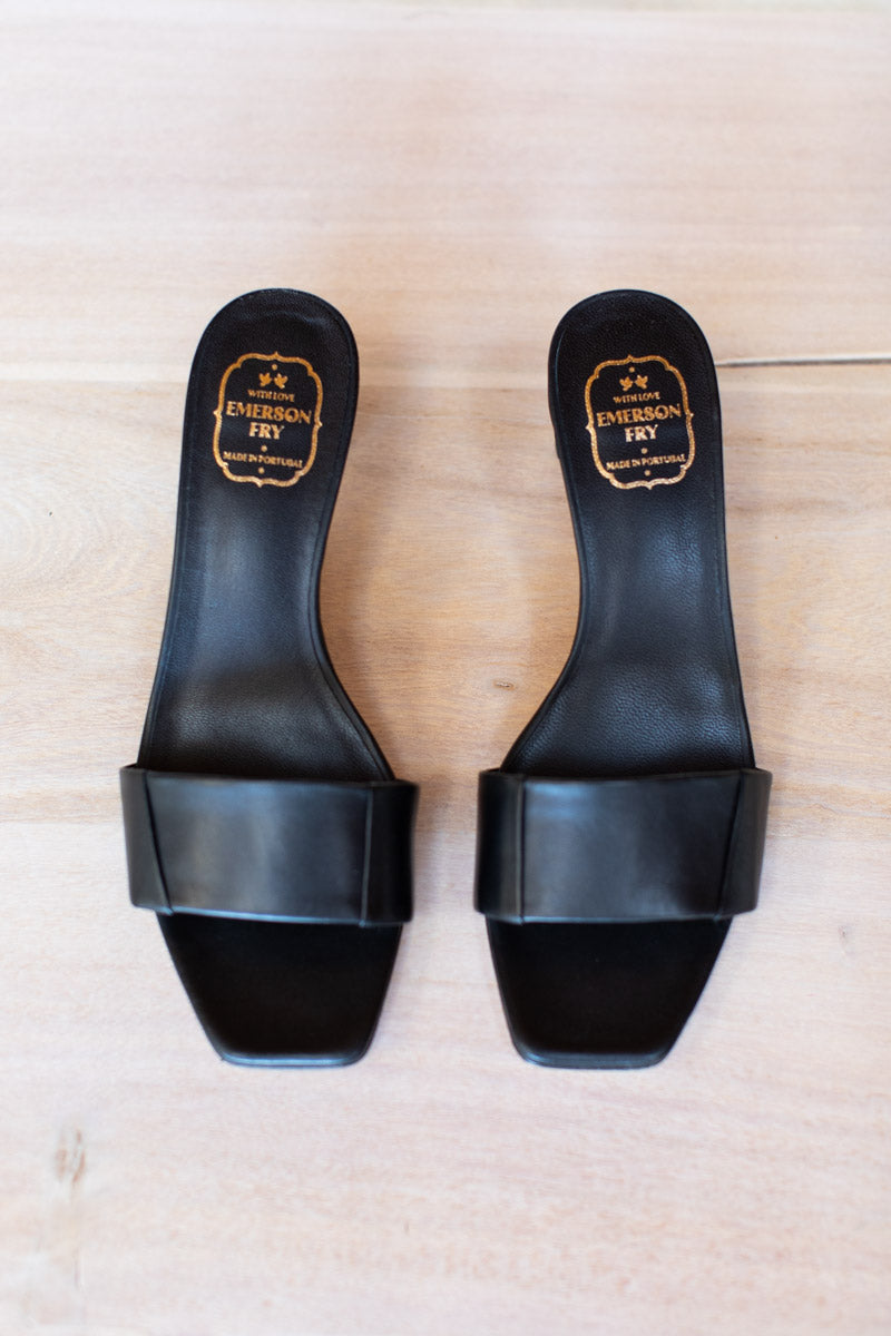 Wide Strap Mule - Black Leather