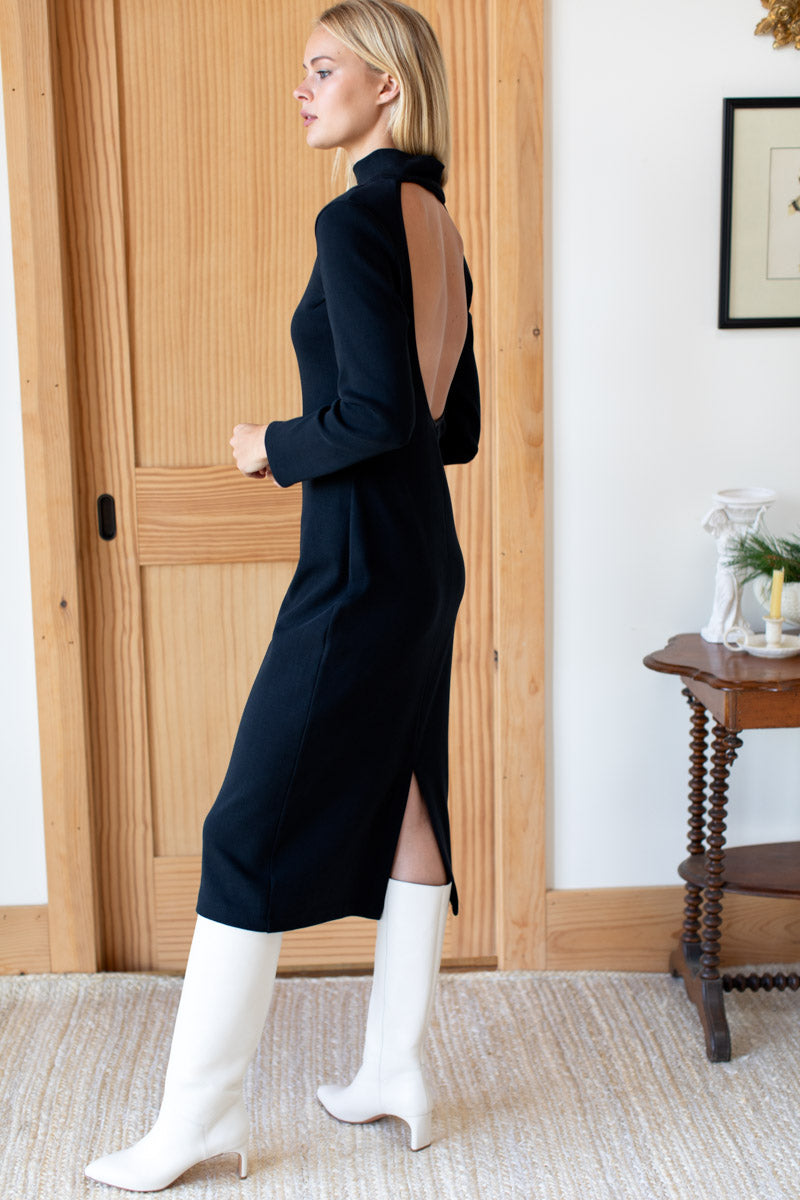 Nadja Open Back Dress - Black Organic