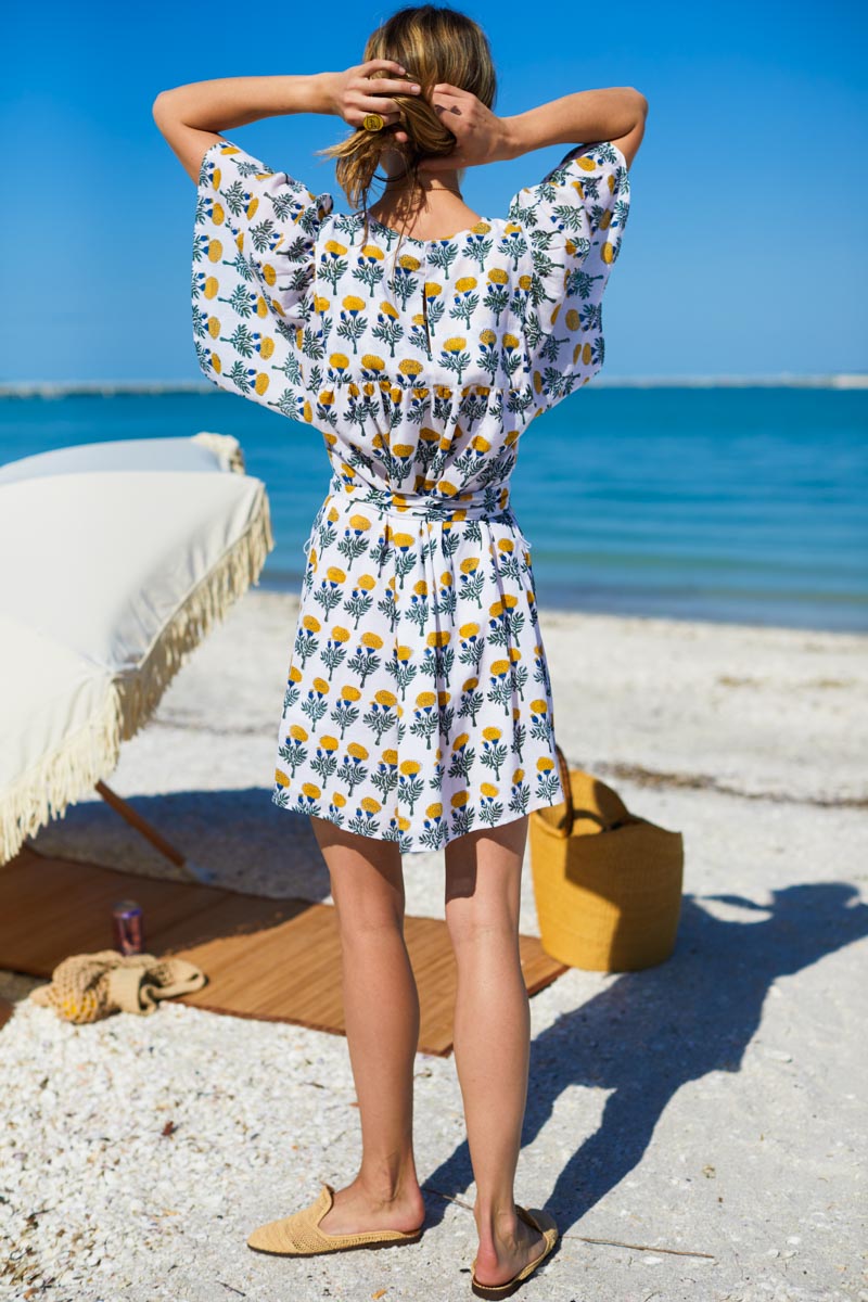 Basalie Dress - Big Marigolds White Organic