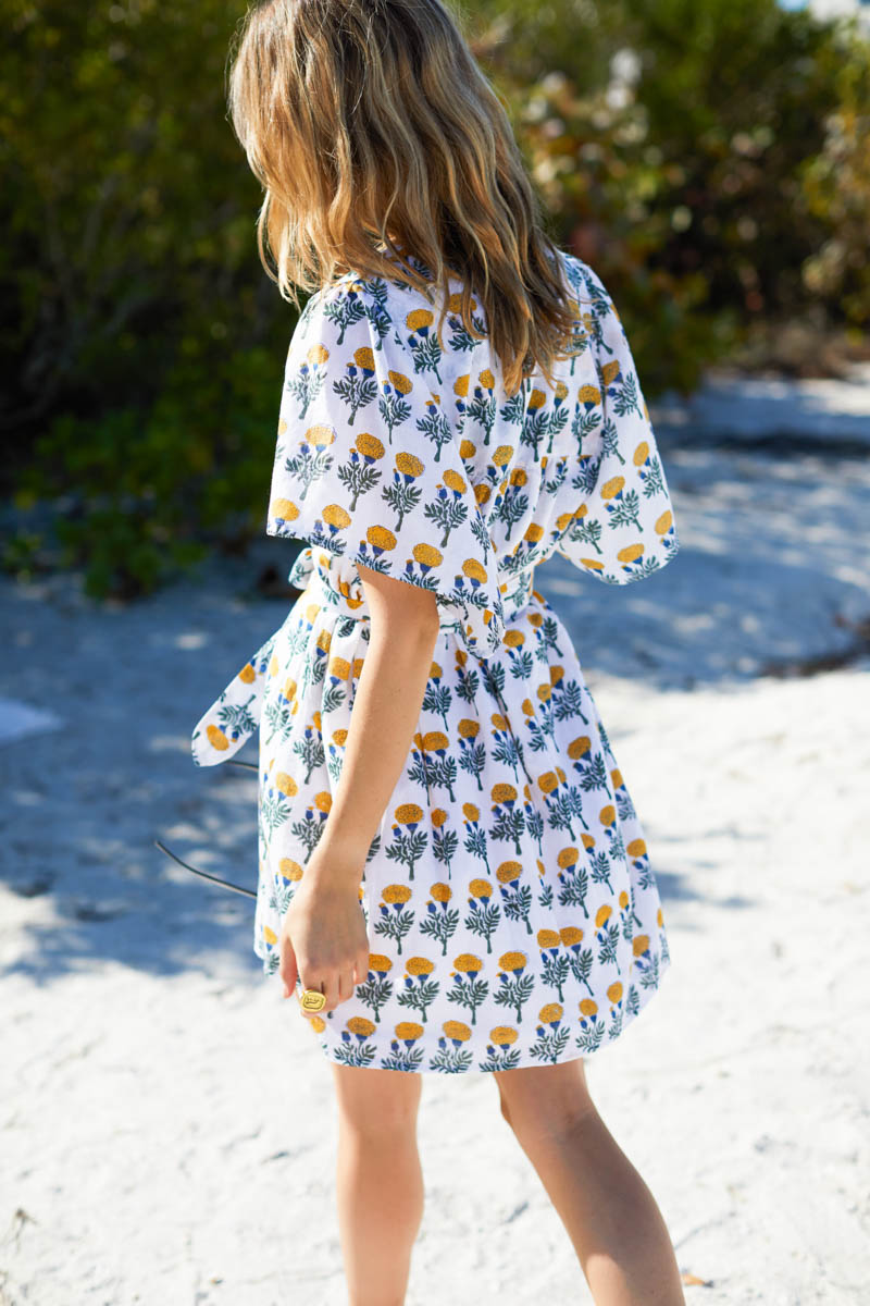 Basalie Dress - Big Marigolds White Organic