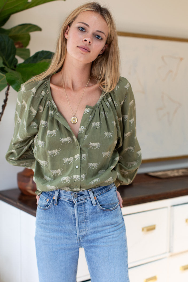 Frances Blouse - Olive Cheetah Organic