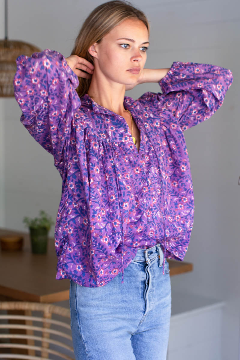Emmaline Blouse - Violet Wildflower Organic