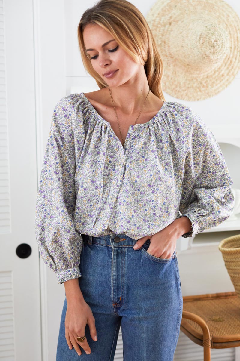 Lucy 2 Blouse - Purple Pink Calico