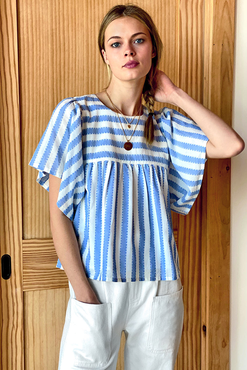 Basalie Top - Scallop Blue Stripe