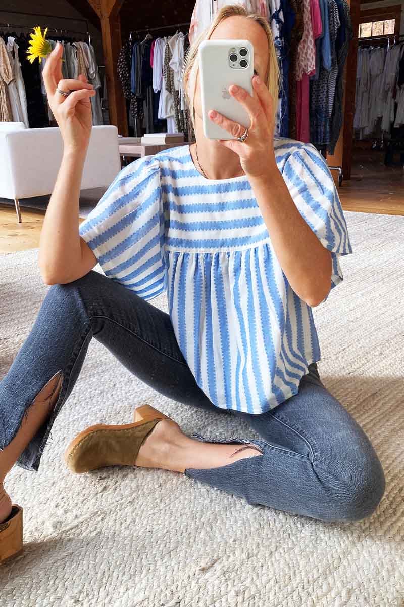 Basalie Top - Scallop Blue Stripe