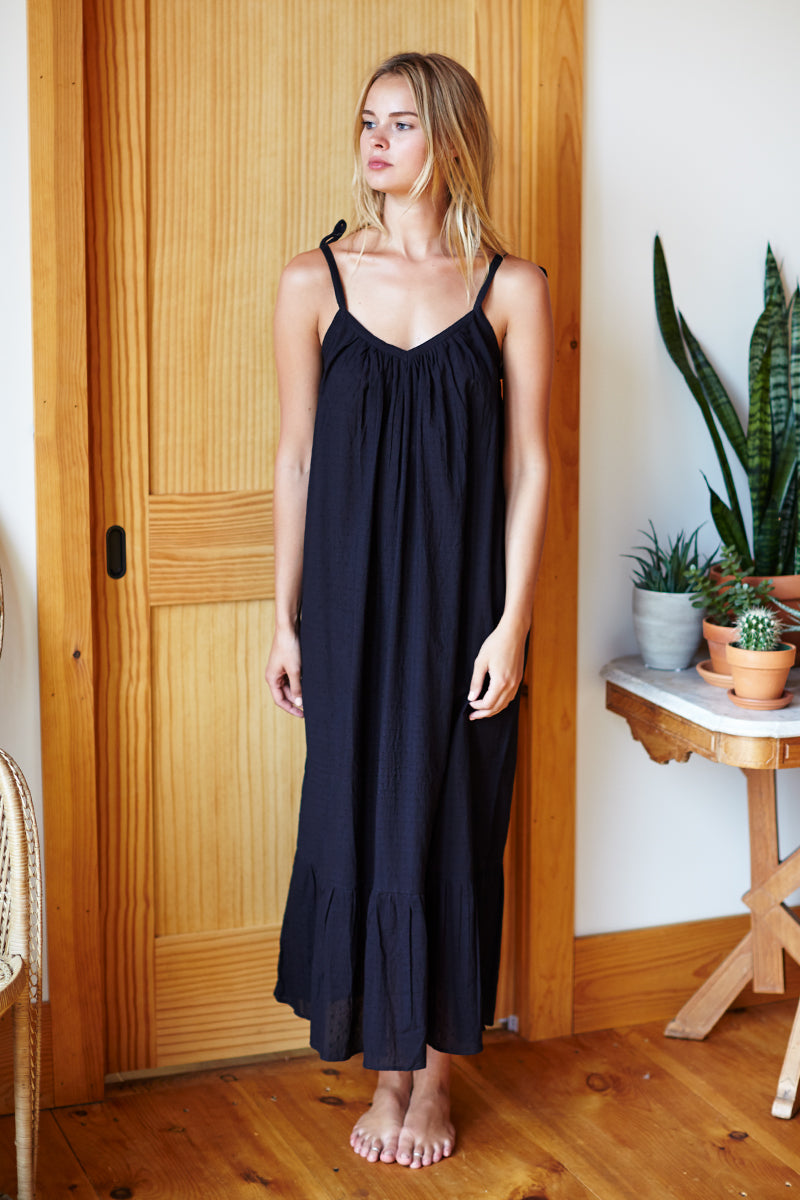 India Sundress - Black Swiss Dot Organic