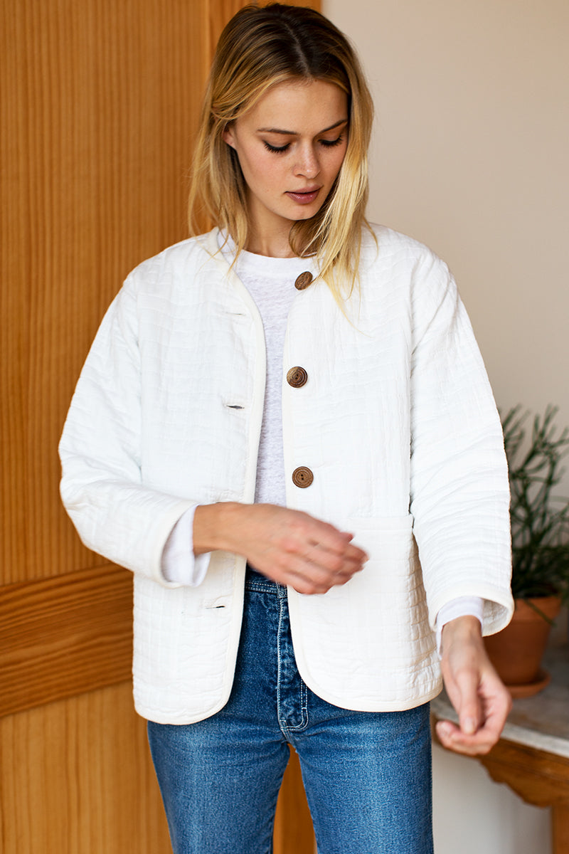 India Quilted Jacket - Cloud White Organic