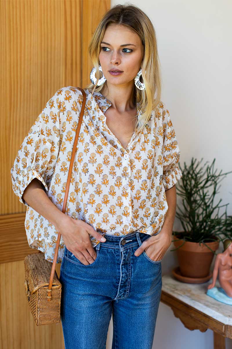 Mandarin Collar Top - Little Marigolds Organic