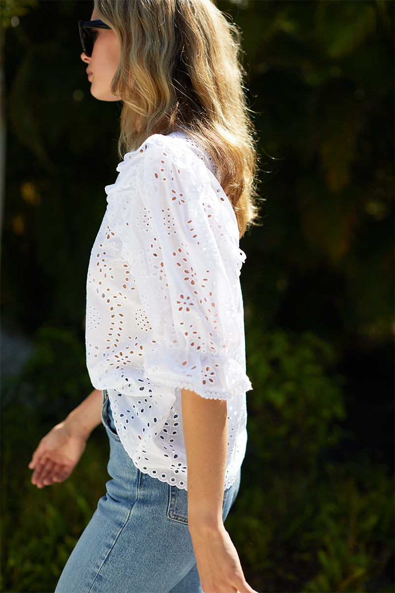 Pearl Blouse - White Eyelet