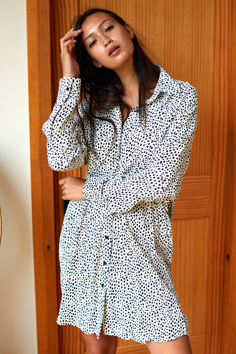 Shirtdress - Black + White Cheetah