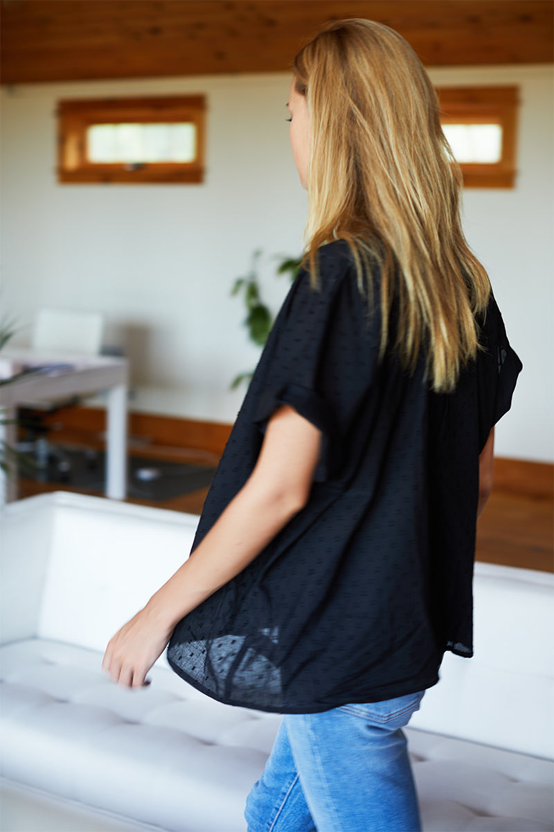 India Button Down 2 - Black Swiss Dot Organic